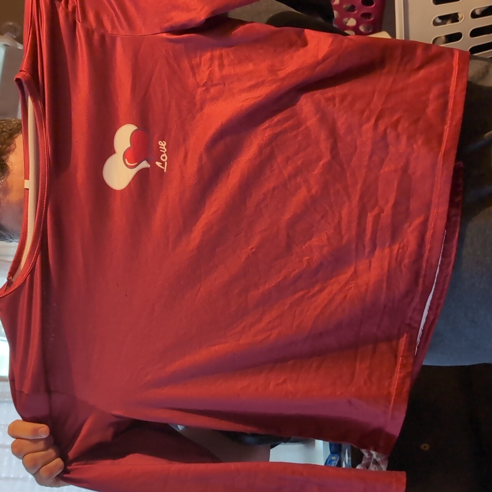 Red Long Sleeve Shirt with Heart Design